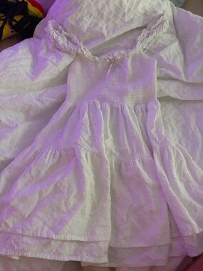 White Mini Sundress with Smocked Bodice and Ruffle Straps